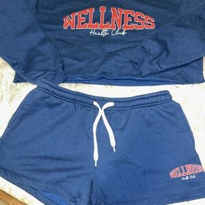 Wellness Health Club Navy Sweatshirt & Shorts Set